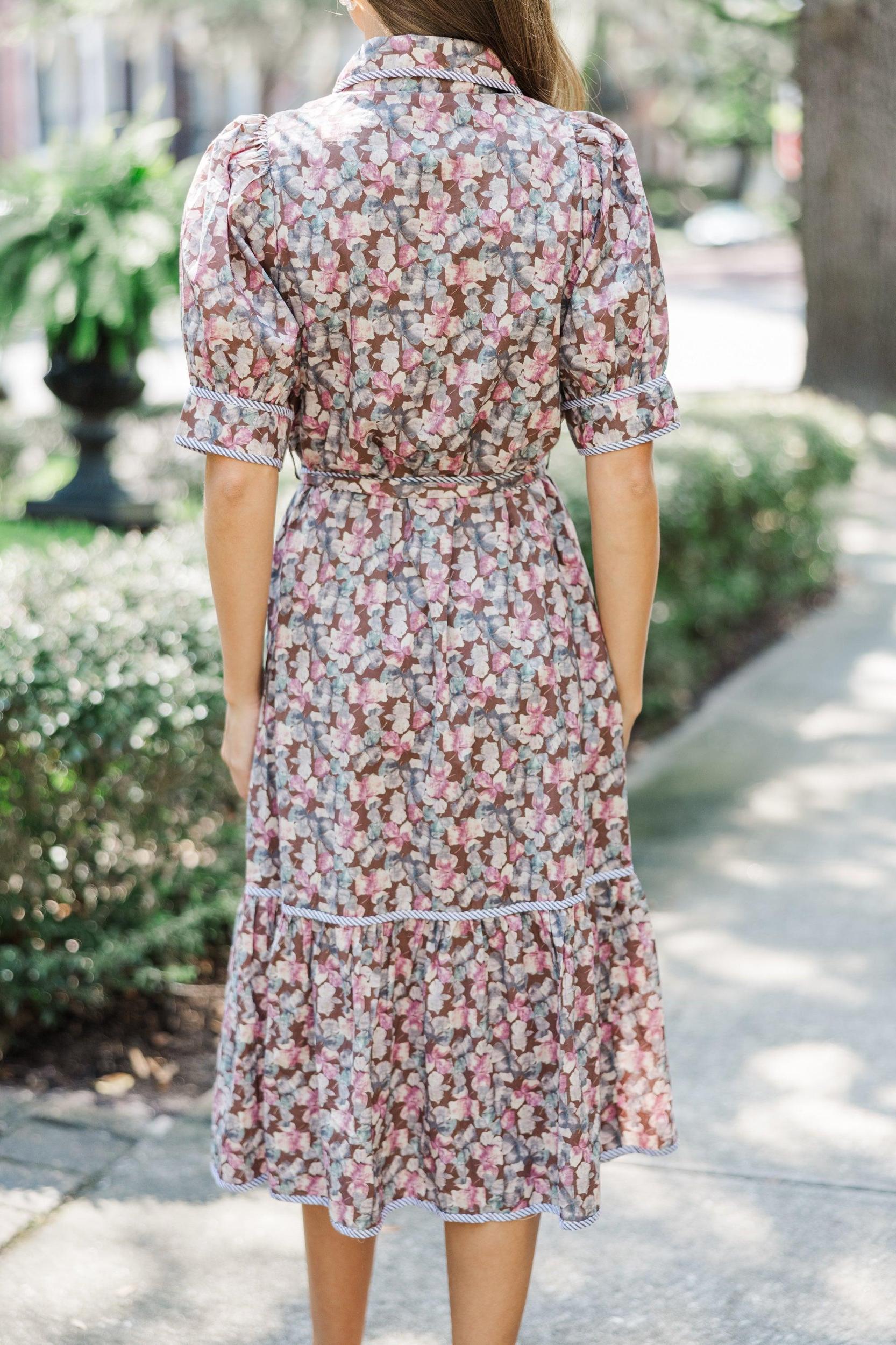 Be With Me Brown Ditsy Floral Midi Dress Female Product Image