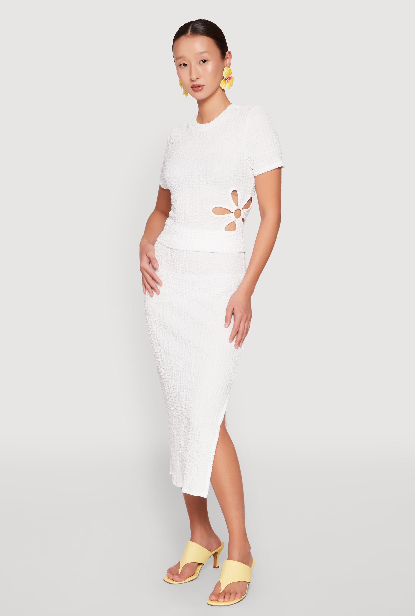 Womens Textured Knit Side Slit Midi Skirt Product Image