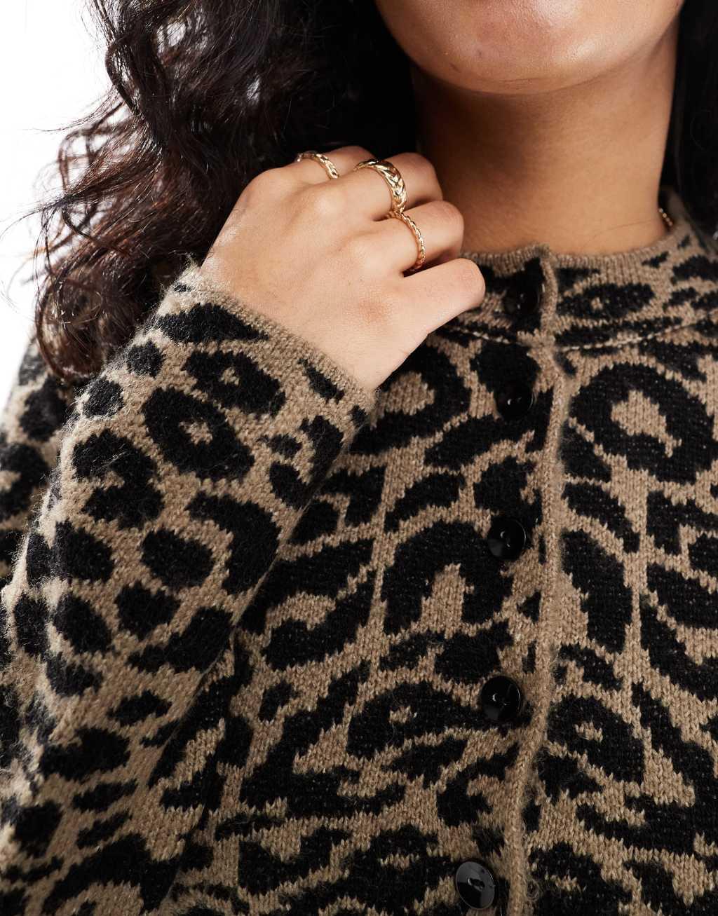 ASOS DESIGN crew neck cardigan in leopard print Product Image