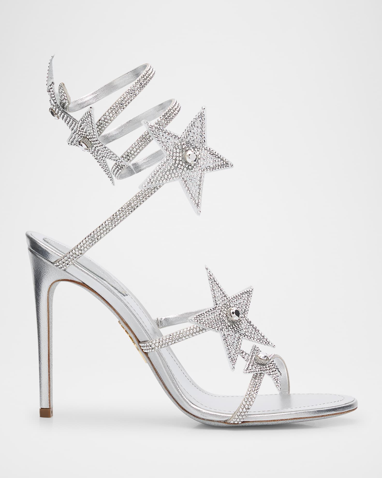 Cleo Crystal Star Satin Snake-Wrap Sandals Product Image