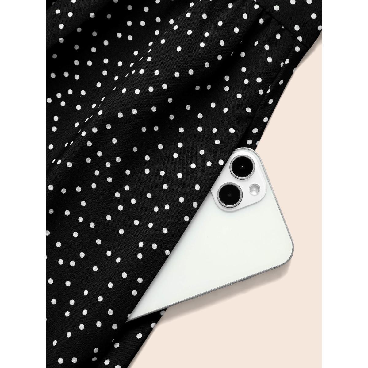 Plus Size Square Neck Polka Dot Shirred Midi Dress Black Women Elegant Shirred Square Neck Cap Sleeve Curvy BloomChic 14-16/1X Product Image