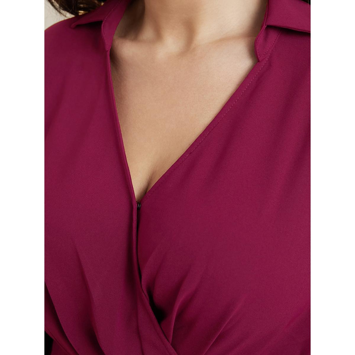 Plus Size Scarlet Solid Lantern Sleeve Surplice Neck Asymmetrical Hem Blouse Women Office Long Sleeve V-neck Work Blouses BloomChic 22-24/3X Product Image
