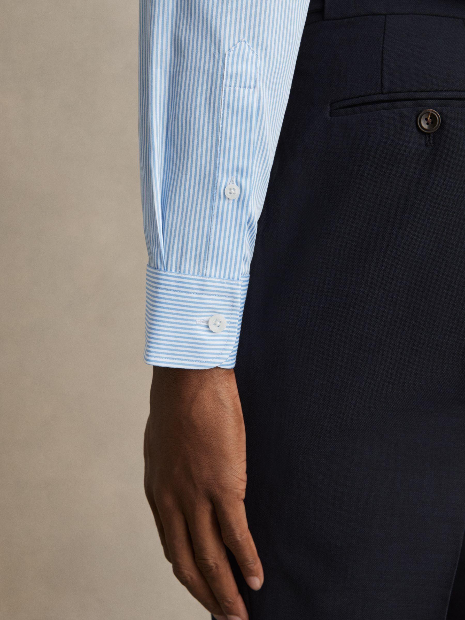 Slim Fit Cotton-Satin Cutaway-Collar Shirt in Blue Stripe Product Image