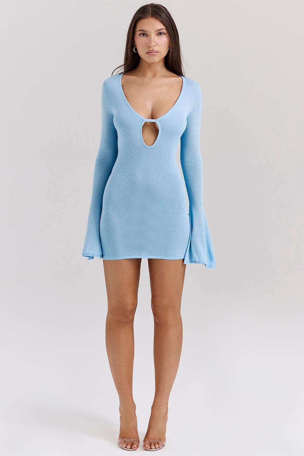 Noya Ocean Blue Knit Mini Dress Product Image