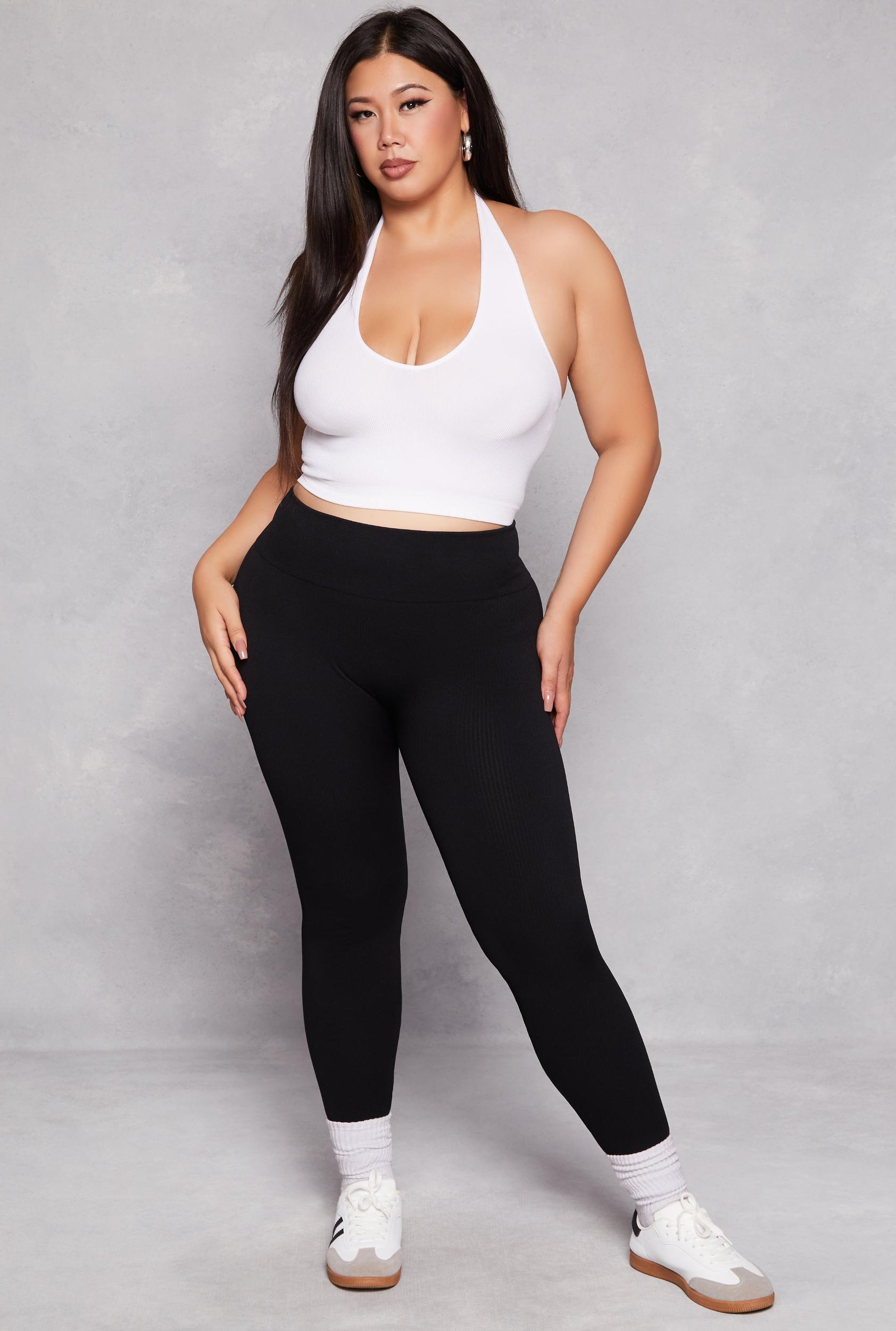 Womens Plus Size Seamless Ribbed High Waist Leggings Product Image