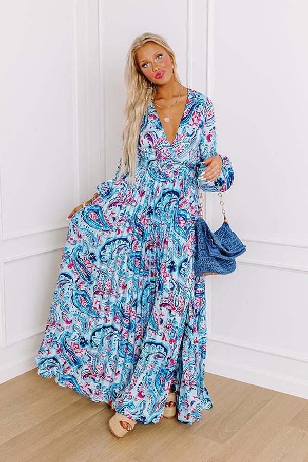 Under The Tucson Sun Pleated Maxi Dress in Blue Product Image
