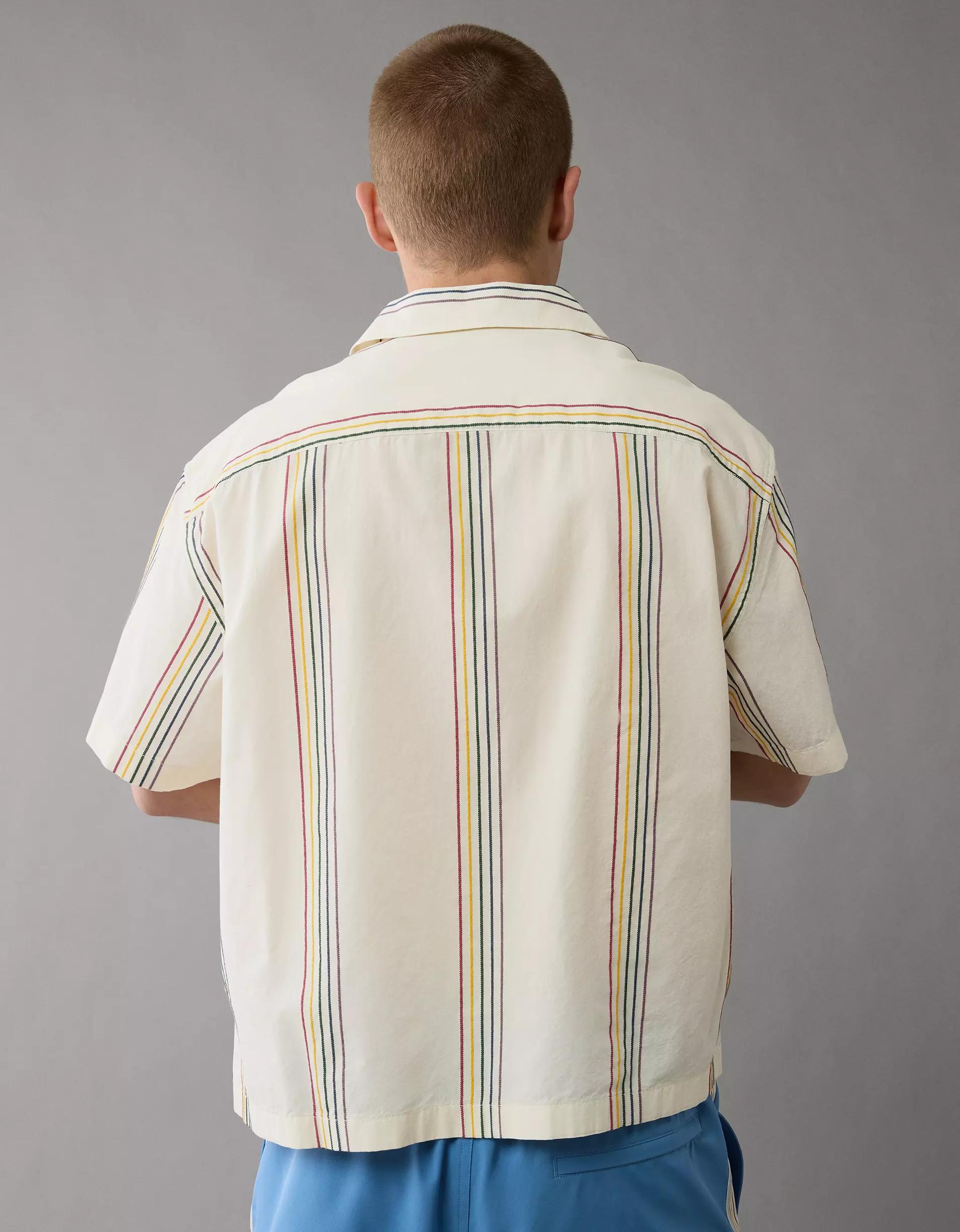 AE Pride Poolside Embroidered Striped Button-Up Shirt Product Image