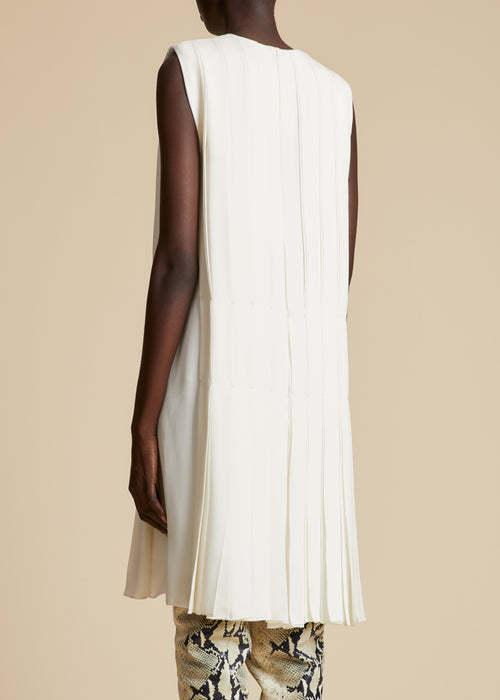 KHAITE Blaz Pleated Silk Midi Dress In Cream Product Image