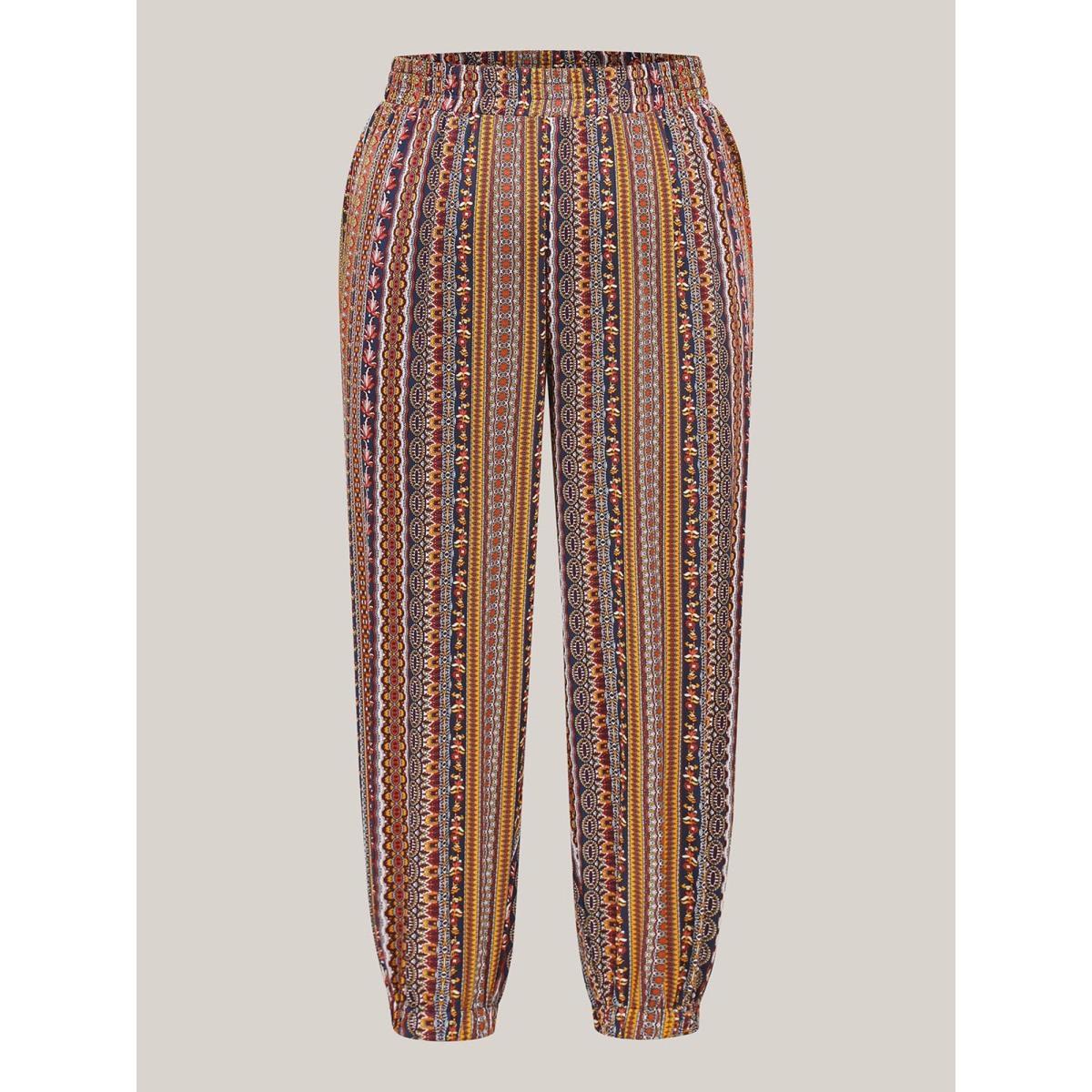 Plus Size Boho Striped Split Jogger Pants Women Multicolor Casual Bodycon Mid Rise Everyday-Casual Pants BloomChic 30/6X Product Image