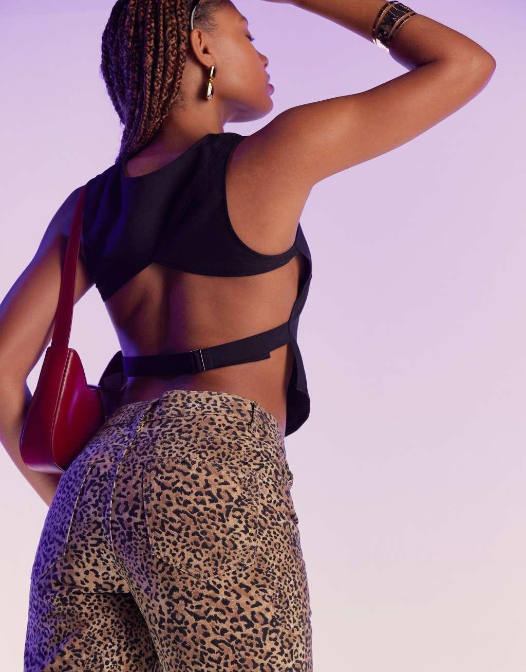 ASOS DESIGN cropped mid rise straight jeans in leopard print Product Image