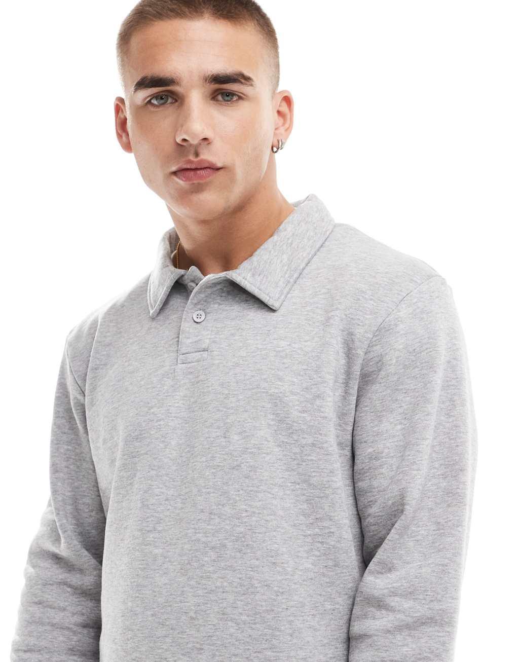 Jack & Jones oversized polo sweatshirt in heather gray Product Image