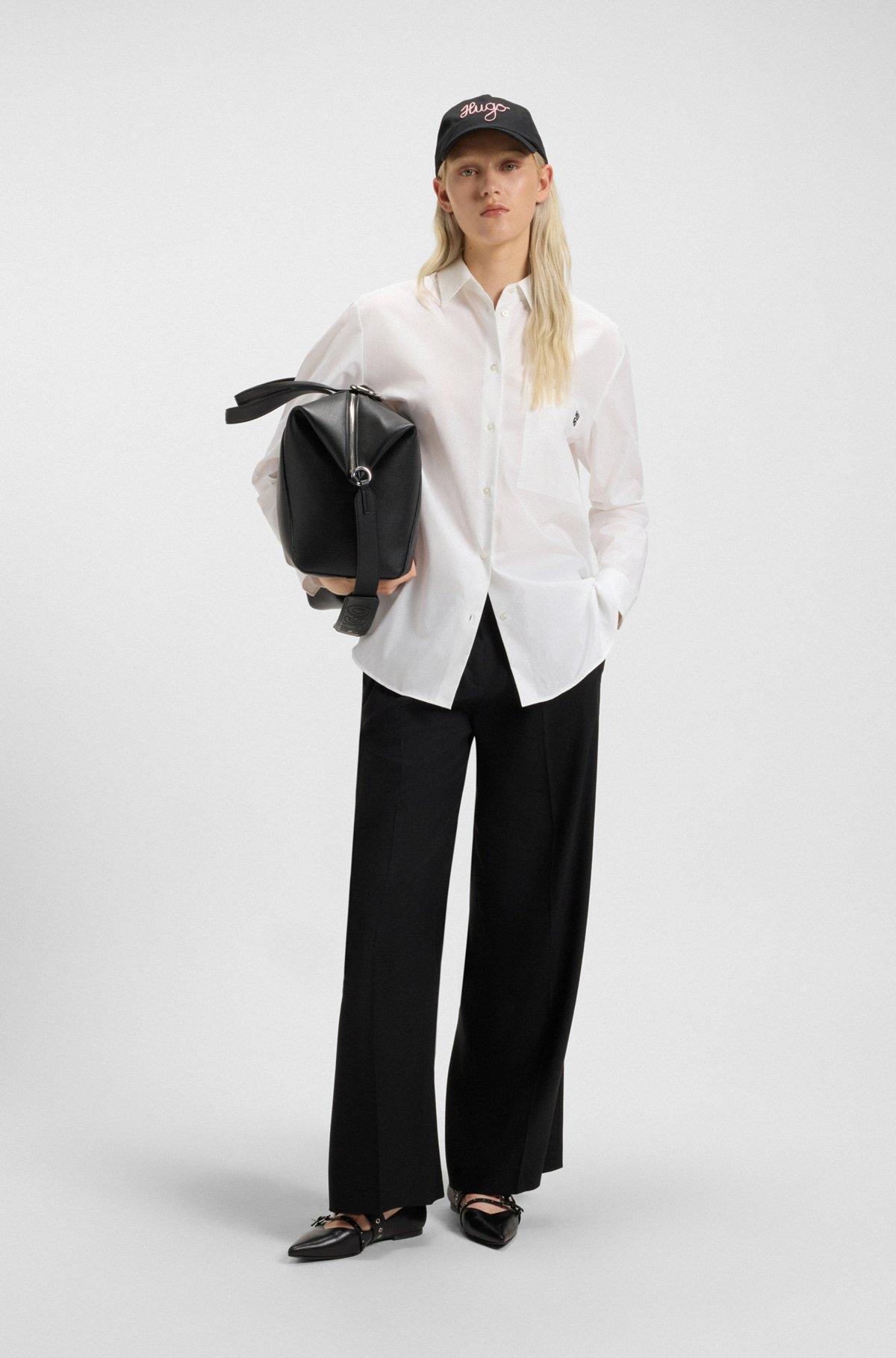 HUGO - Oversize-fit blouse in cotton canvas with embroidered logo - White Product Image
