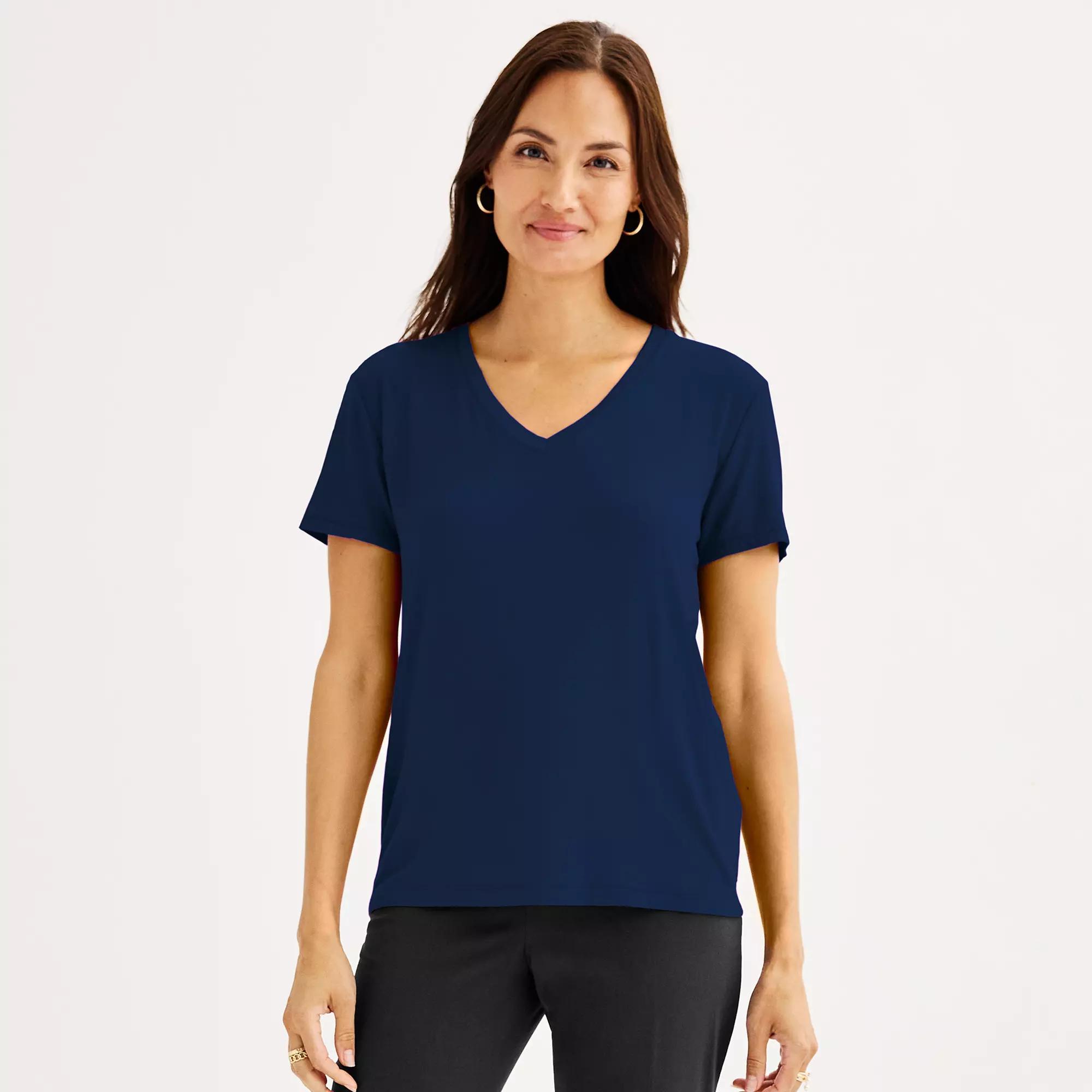 Petite Nine West Essential Short Sleeve V-Neck Tee, Womens Product Image