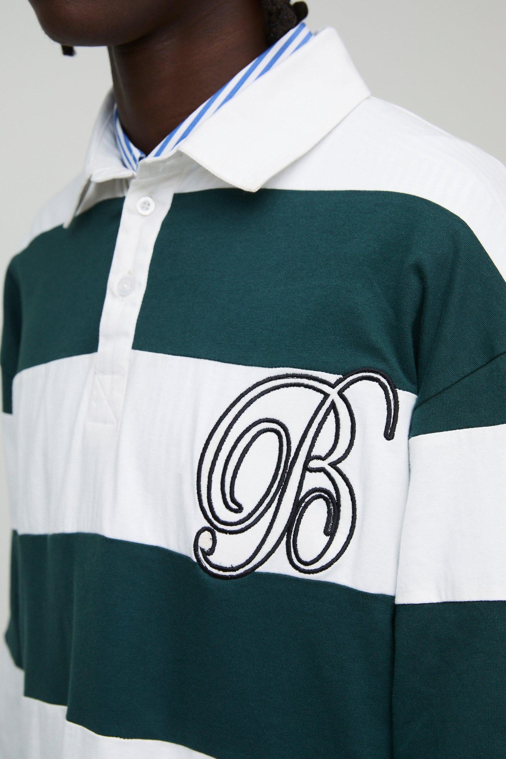 Oversized Heavyweight Cut and Sew Applique Rugby Polo | boohooMAN USA Product Image