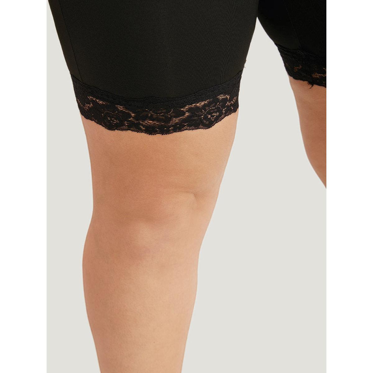 Plus Size Solid Lace Up Guipure Lace Leggings Women Black Casual High stretch Skinny Mid Rise Dailywear Leggings BloomChic 14-16/1X Product Image