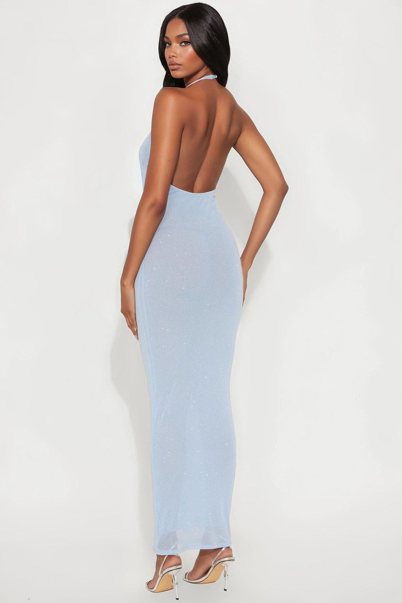 In The Stars Halter Maxi Dress - Light Blue Product Image