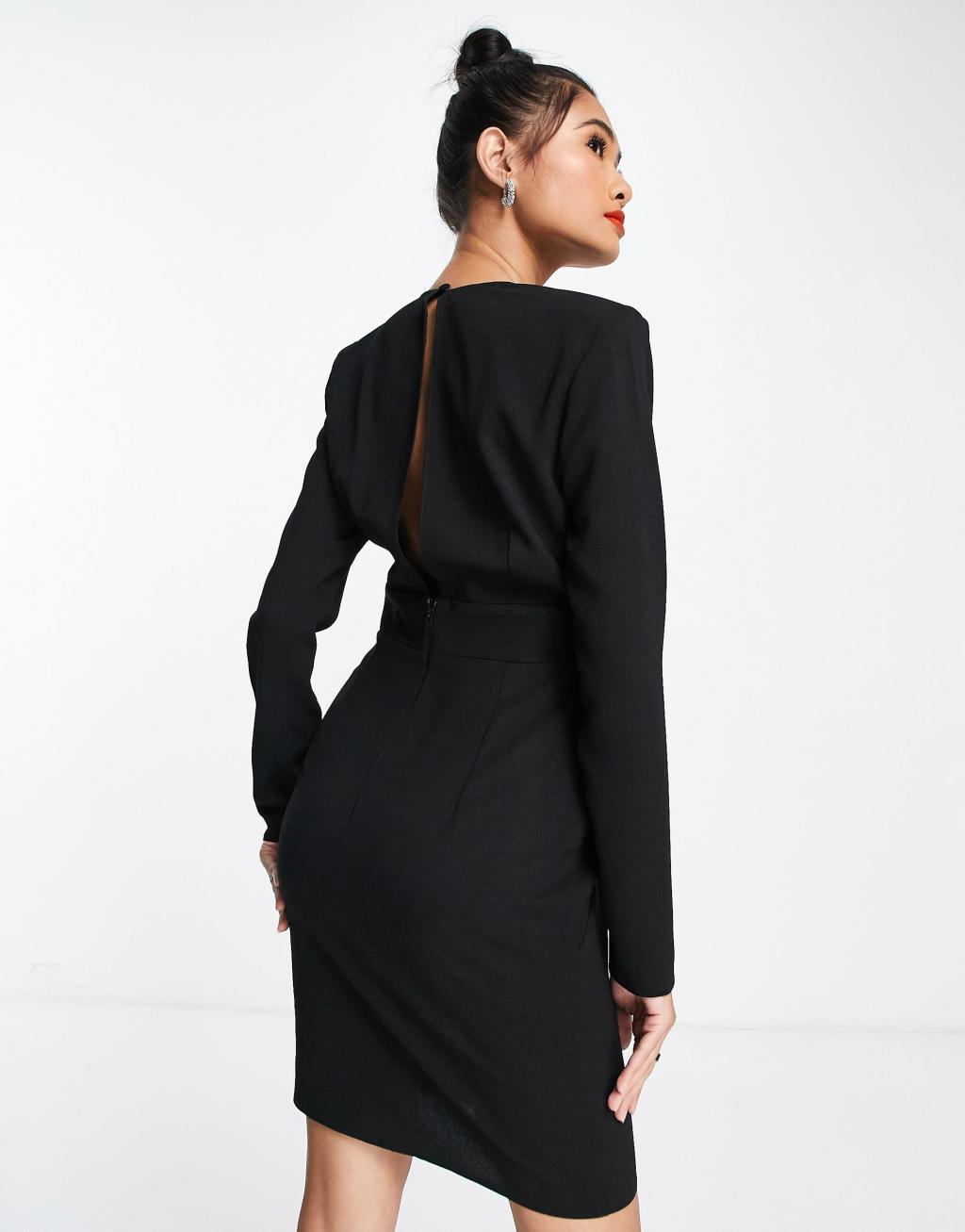 ASOS DESIGN plunge shoulder pad twist front mini dress Product Image