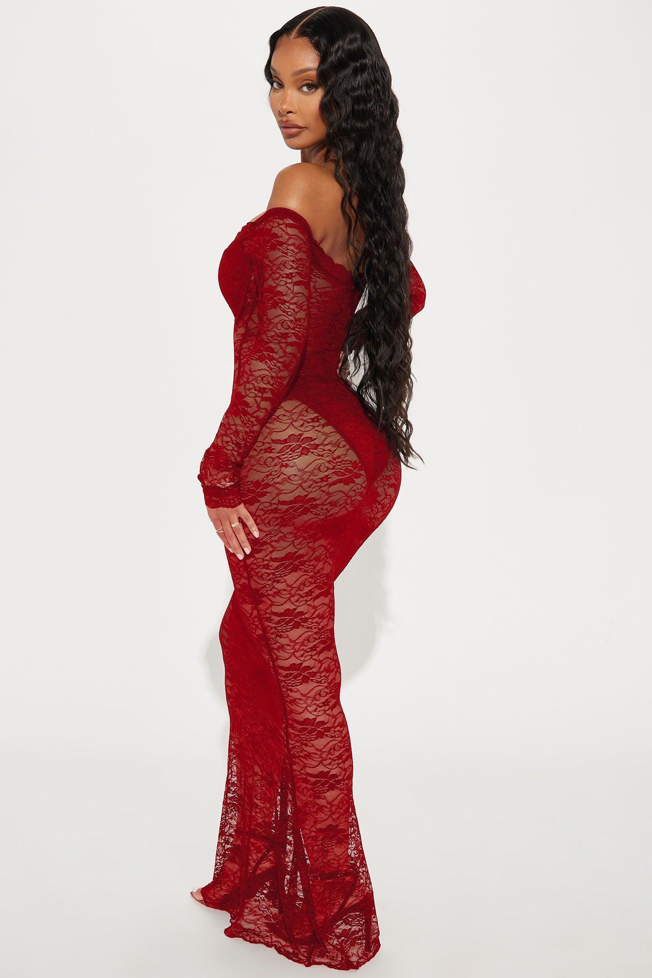 Serena Sheer Lace Maxi Dress - Wine Product Image