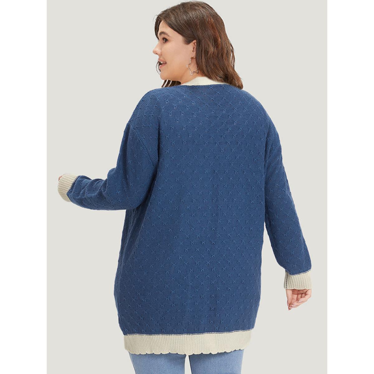 Plus Size Two Tone Textured Button Through Cardigan Aegean Women Casual Loose Long Sleeve Dailywear Cardigans BloomChic 10/M Product Image