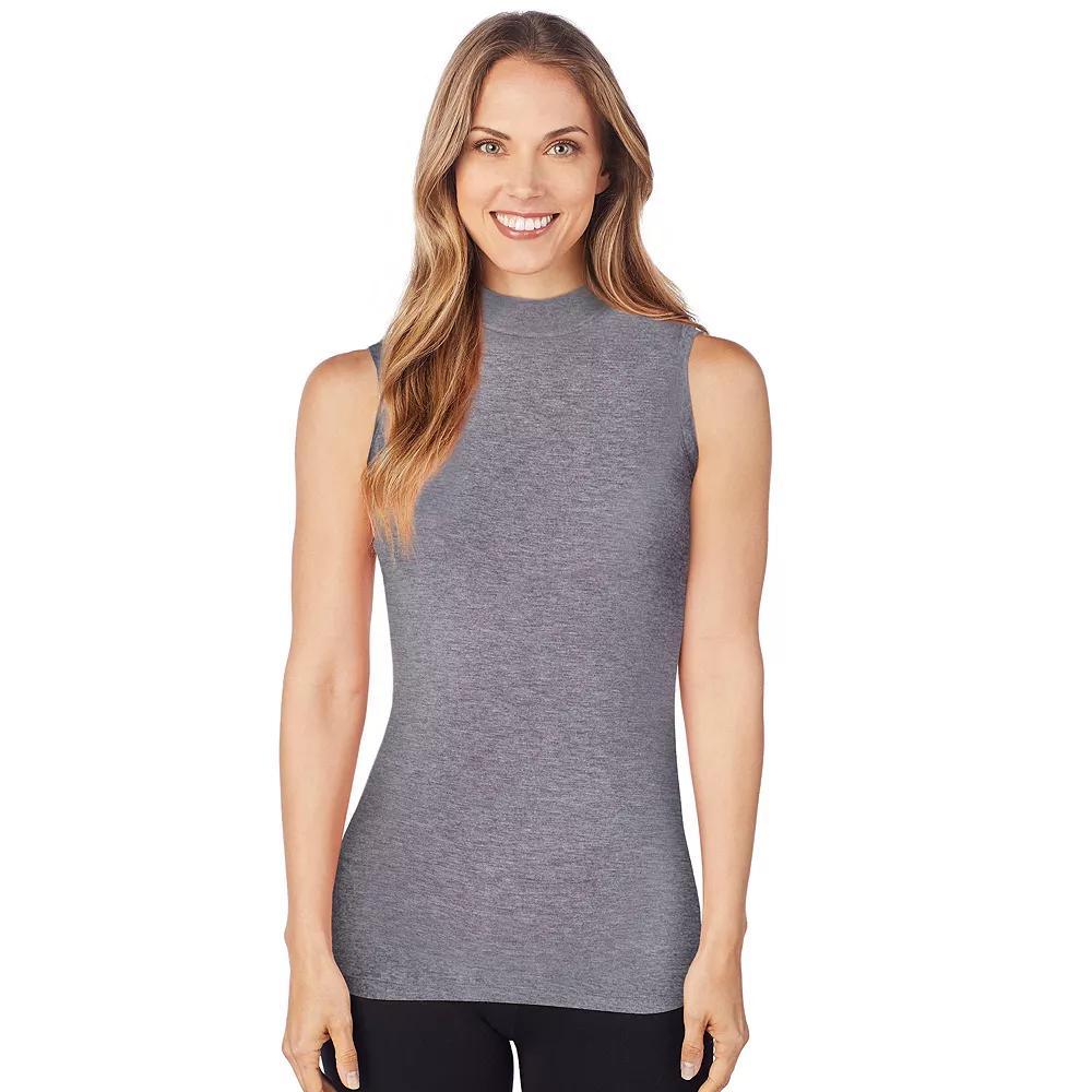 Women's Cuddl Duds® Softwear with Stretch Sleeveless Mock Neck Tank Top, Size: Large, Grey Heather Product Image