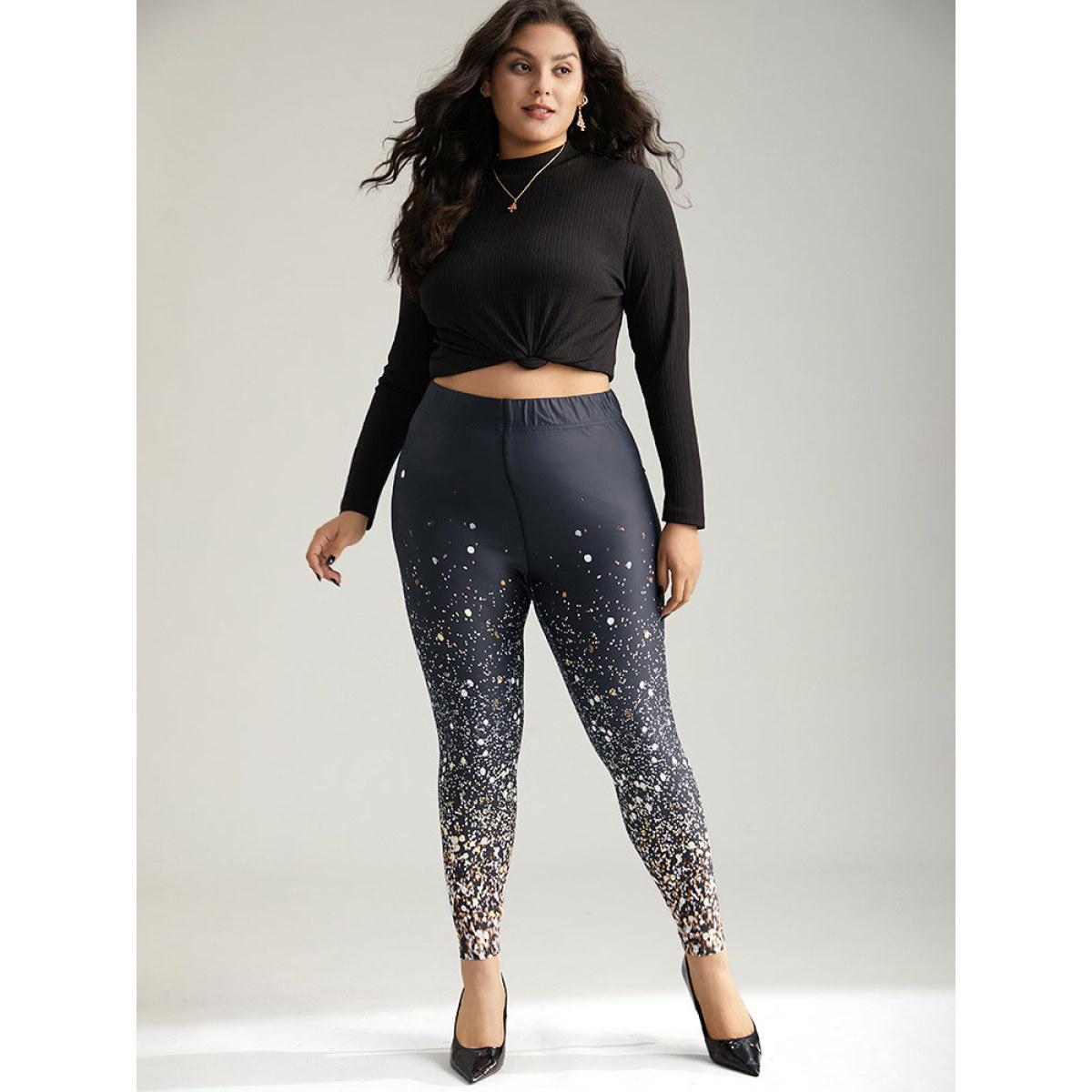 Plus Size Christmas Ombre Snowflake Elastic Waist Skinny Leggings Women Black Glamour High stretch Bodycon High Rise Festival-Christmas Leggings BloomChic 22-24/3X Product Image