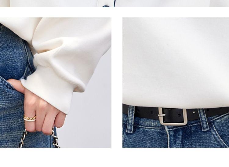 Contrast Collar Lettering Print Polo Pullover Product Image