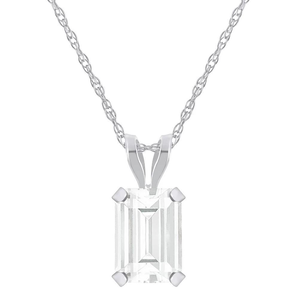 Celebration Gems 10k Gold Emerald-Cut White Topaz Pendant Necklace, Women's, Size: 18", 10k White Gold Product Image