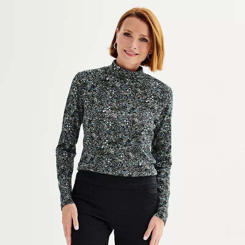 Women's Croft & Barrow® Essential Long-Sleeve Mockneck Top, Size: XXL, Ivory Nest Cardinals Product Image