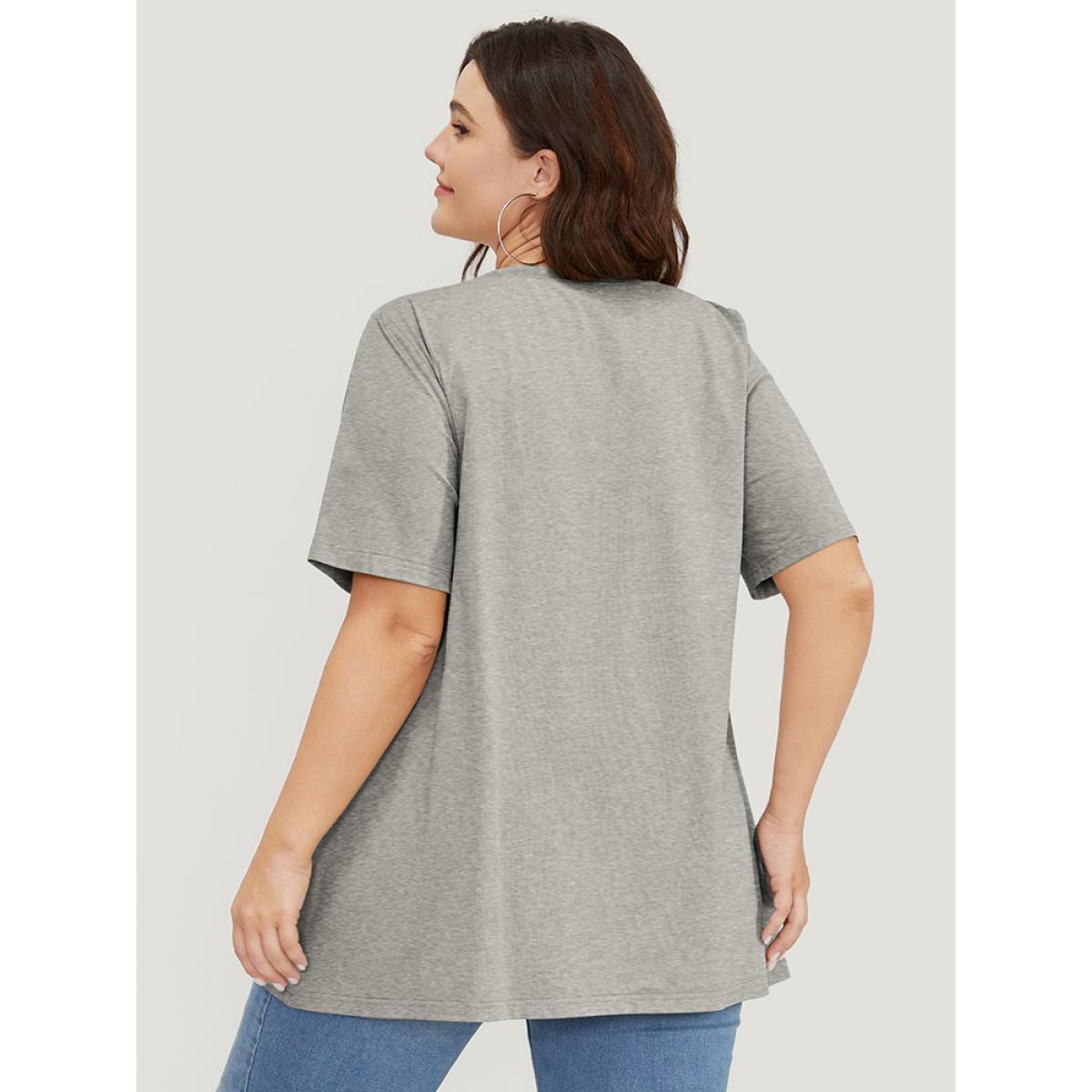 Plus Size UltraCool Solid V Neck T-shirt Gray Women Basics Plain V-neck Dailywear T-shirts BloomChic 12/L Product Image