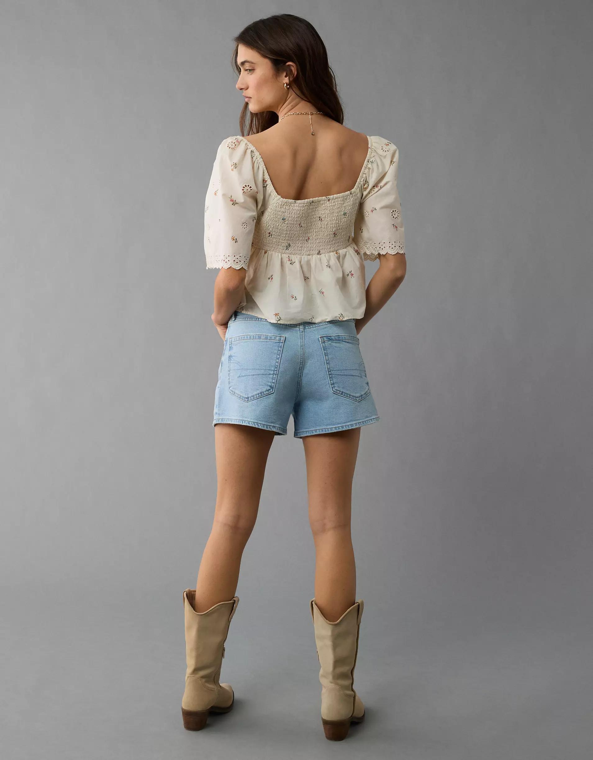 AE Flutter Sleeve Eyelet Babydoll Blouse Product Image
