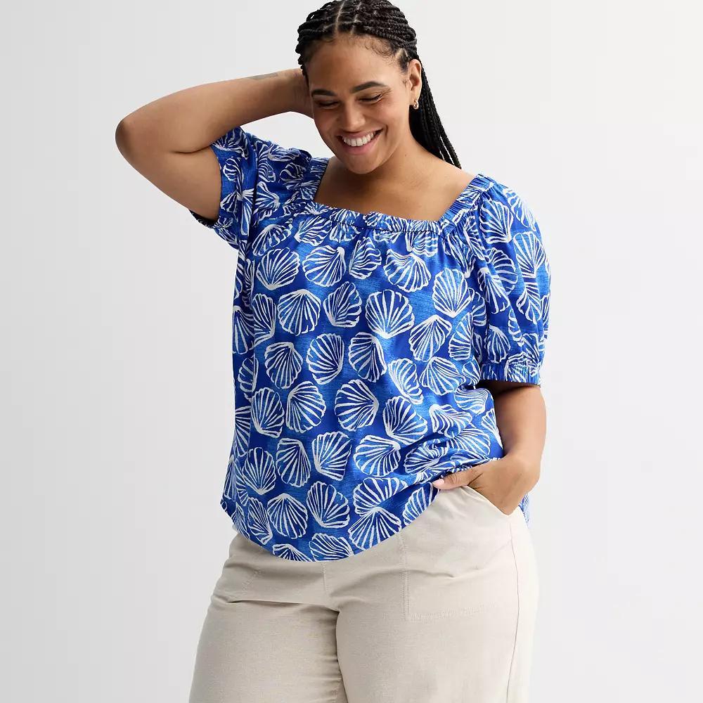Plus Size Sonoma Goods For Life® Squareneck Peasant Top, Women's, Size: 0X, Bright Blue Shells Product Image