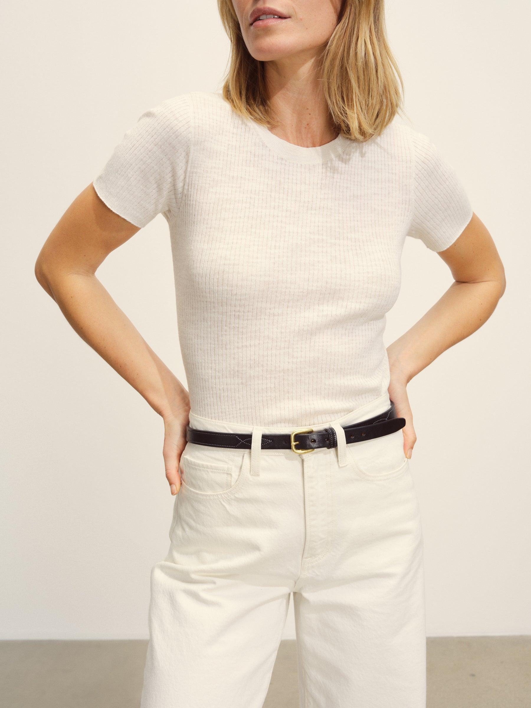 Soft White Coastal Linen Rib Tee Product Image