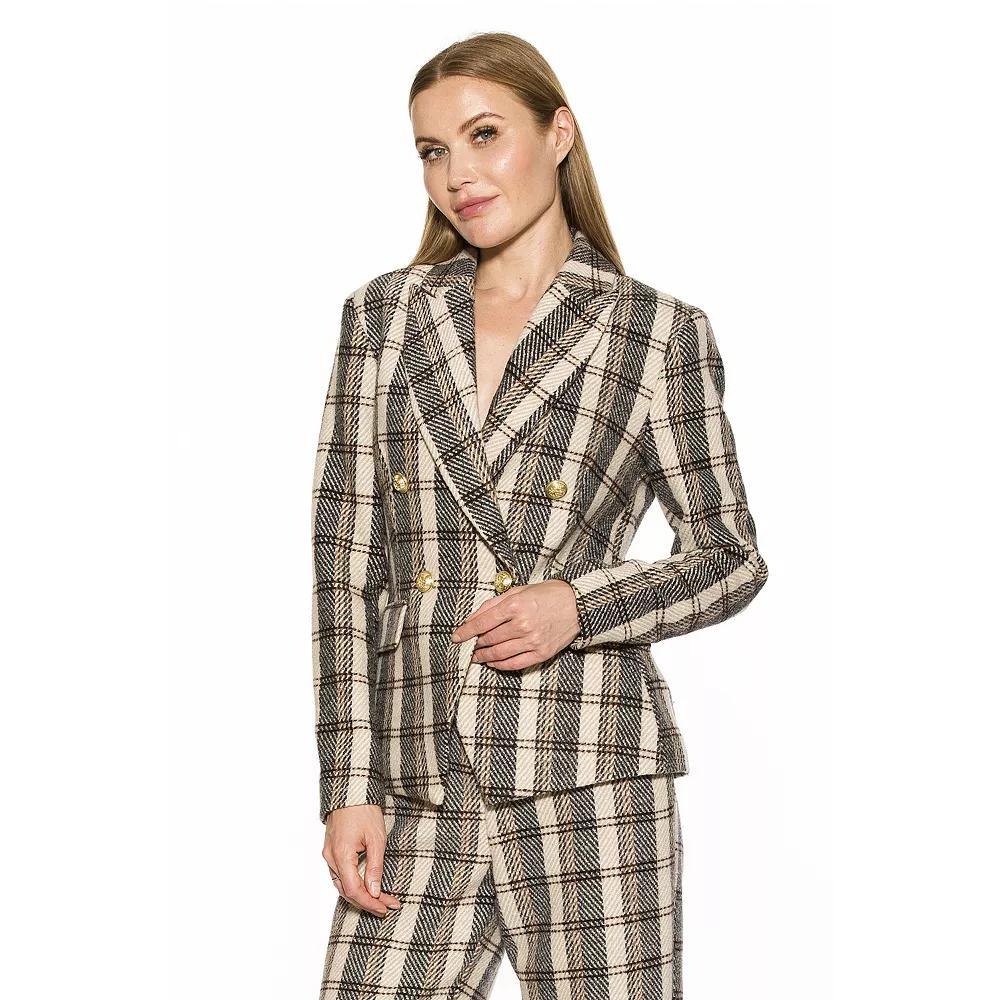 Women's ALEXIA ADMOR Classic Double-Breasted Tweed Blazer, Size: 14, Brown Plaid Product Image