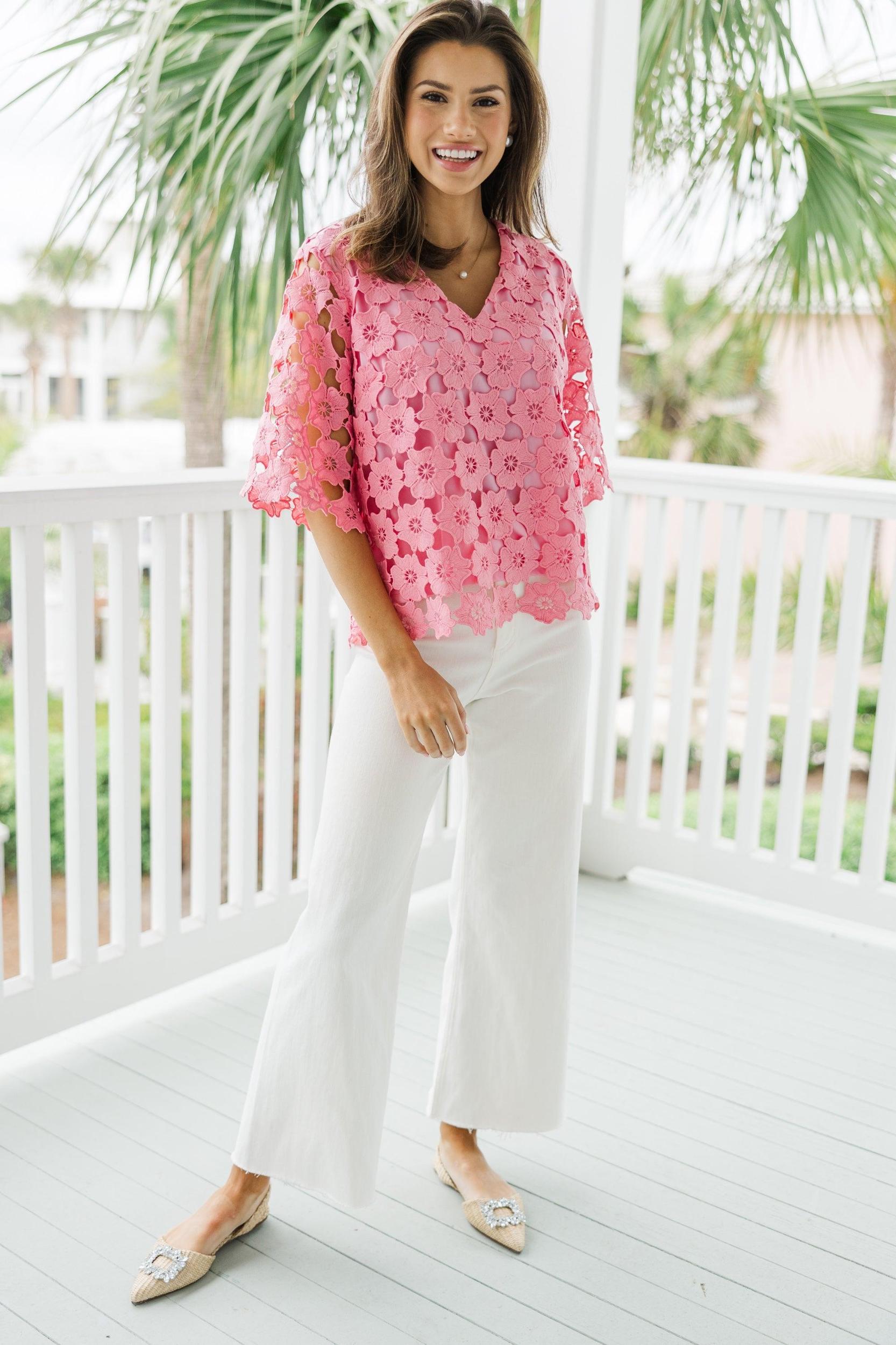 Daily Reminder Pink Crochet Blouse Female Product Image