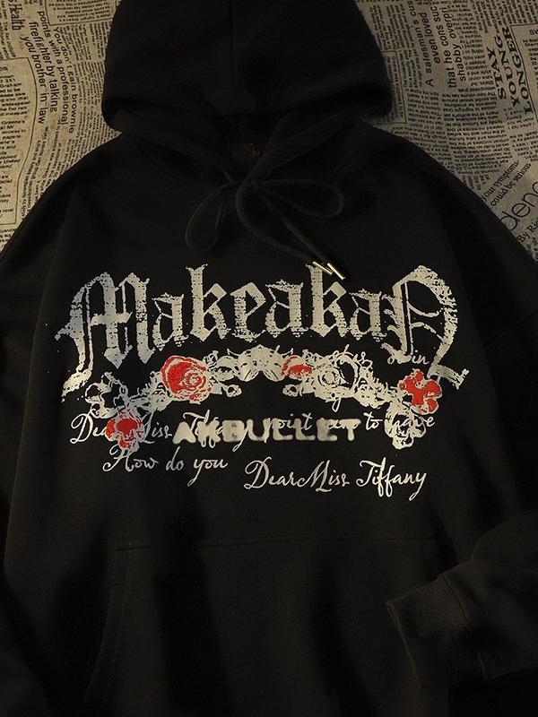Men's Gothic Rose Skull Print Oversized Hoodie Product Image