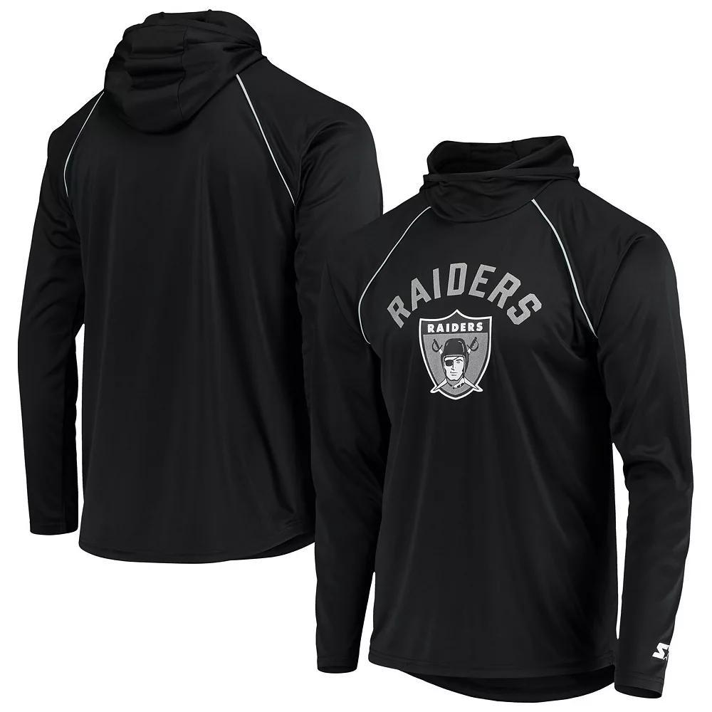 Men's Starter Black Las Vegas Raiders Throwback Raglan Hoodie Long Sleeve T-Shirt, Size: Small, Lvr Black Product Image