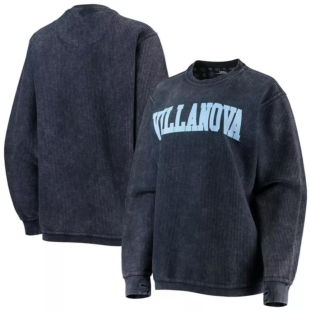 Womens Pressbox Navy Villanova Wildcats Comfy Cord Vintage Wash Basic Arch Pullover Sweatshirt VIL Blue Product Image