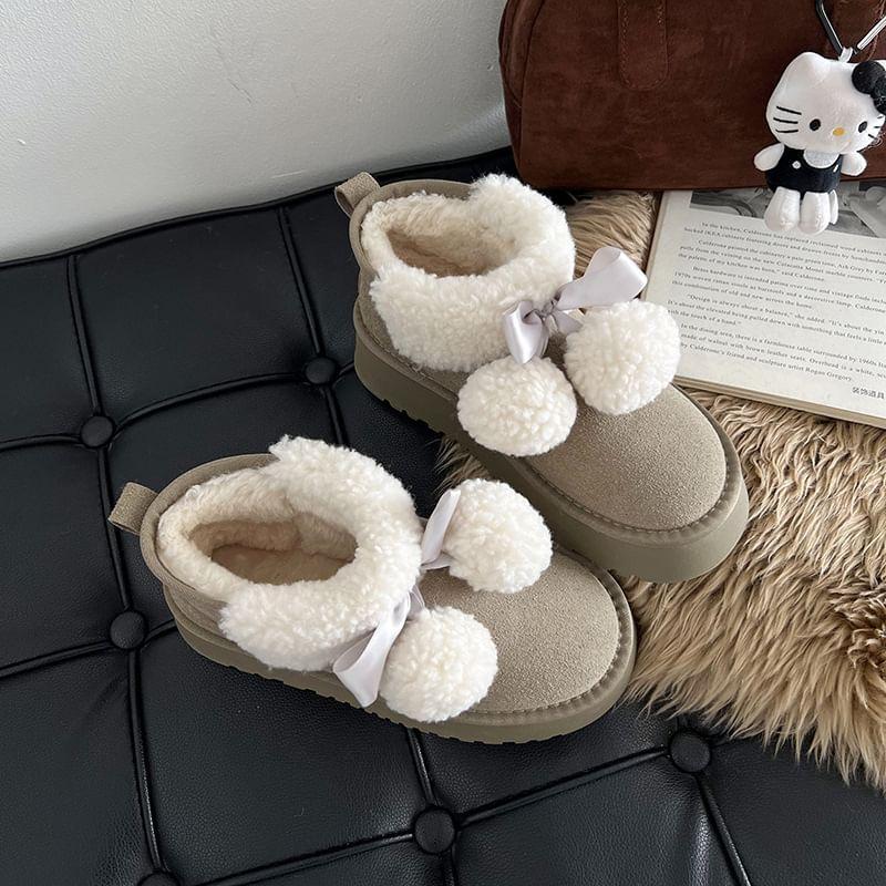 Platform Pom Pom Fleece-Lined Short Snow Boots Product Image