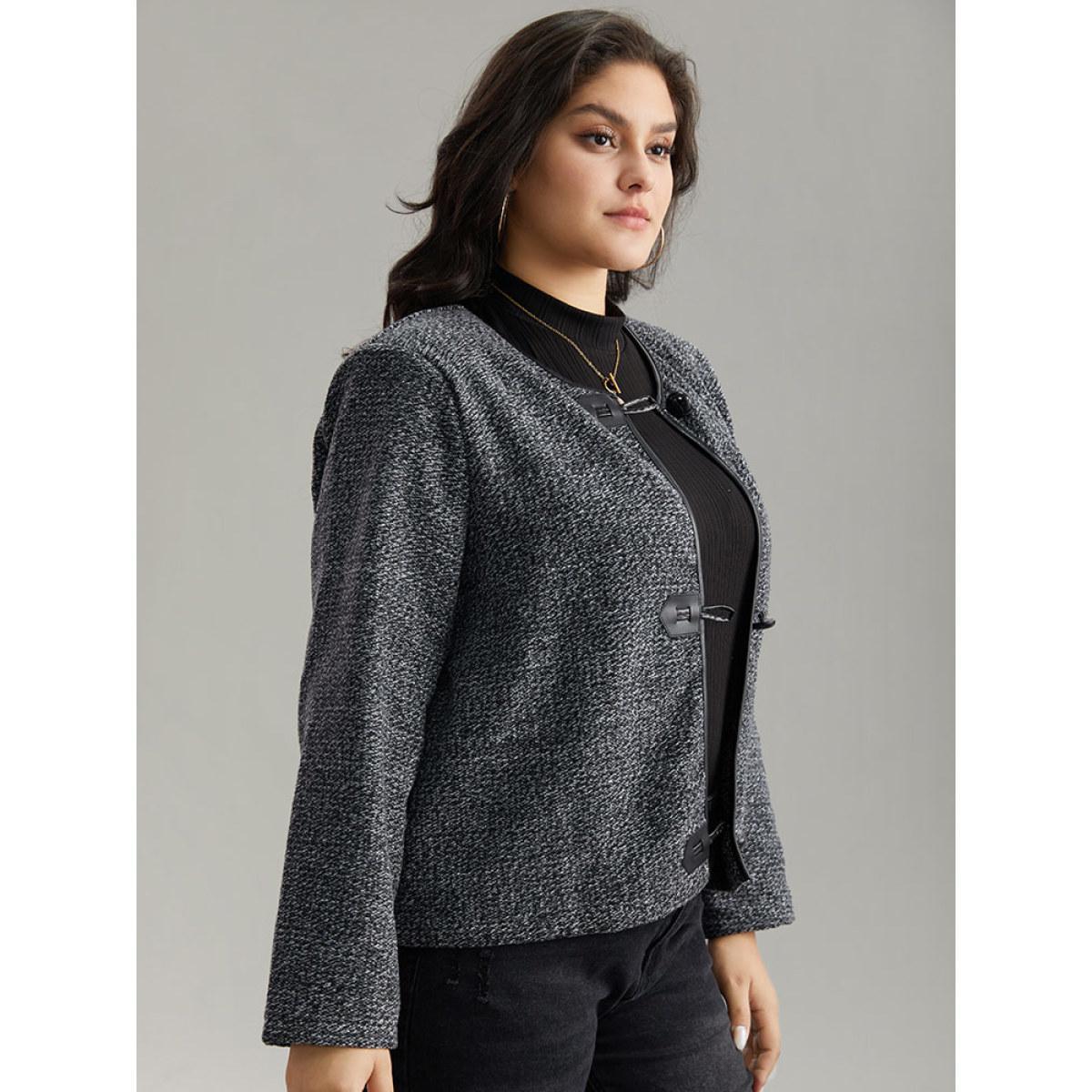 Plus Size Plain Textured Buckle Detail Coat Women DimGray Casual Texture Ladies Dailywear Winter Coats BloomChic 26/4X Product Image