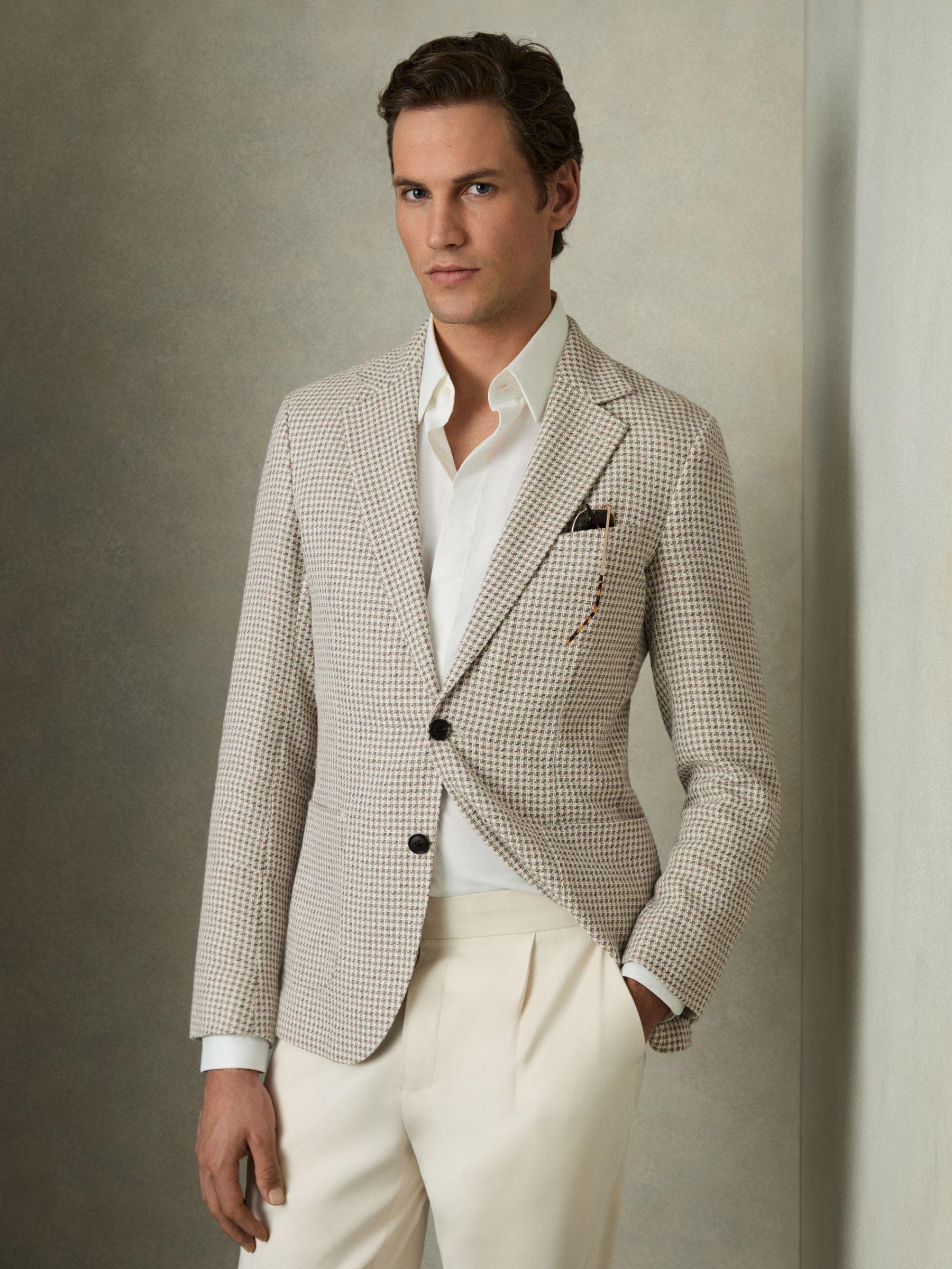 Slim-Fit Pinstripe Suit Trousers in Oatmeal/White Product Image