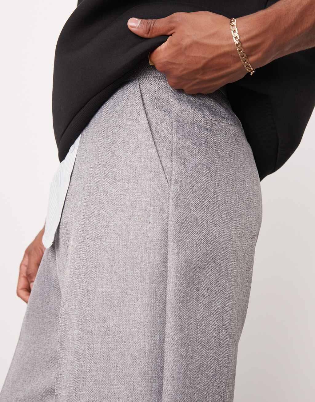 ASOS DESIGN wide leg dress pants in light gray herringbone Product Image