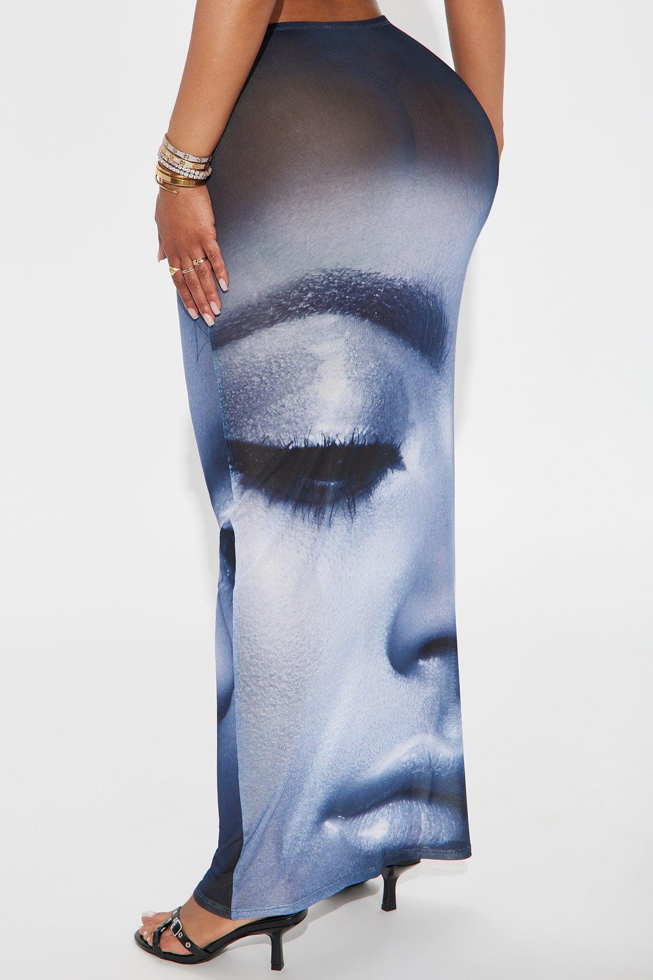 Thalia Sheer Face Print Mesh Maxi Skirt - Purple/combo Product Image