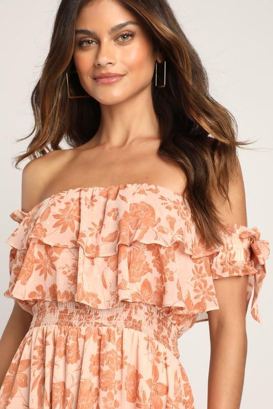 Love and Blooms Blush Floral Print Off-the-Shoulder Dress Product Image