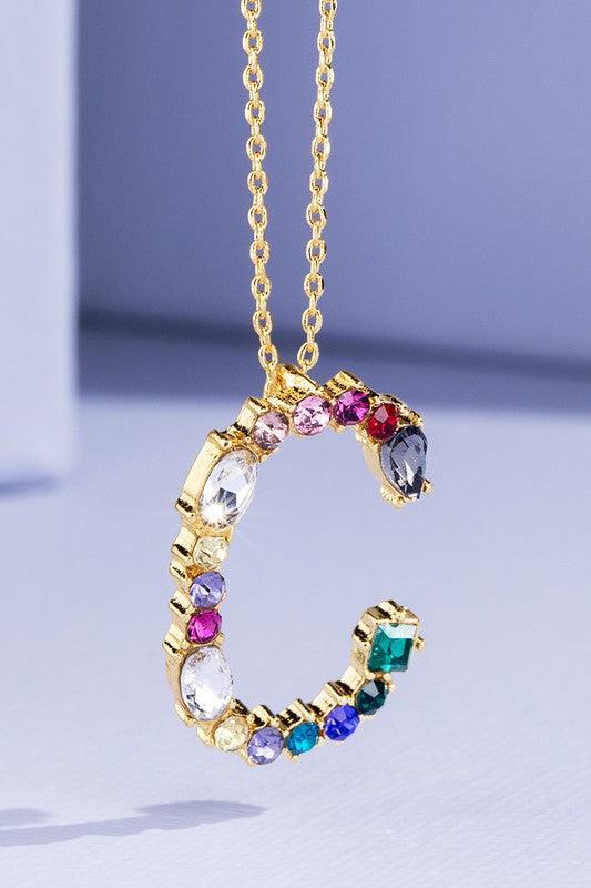 Multi Colored Rhinestone Letter Necklace Product Image