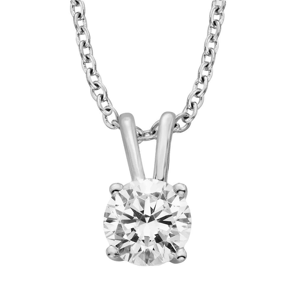 Diamonore Sterling Silver 1 1/2-ct. T.W. Simulated Diamond Solitaire Pendant, Women's, Size: 16, White Product Image
