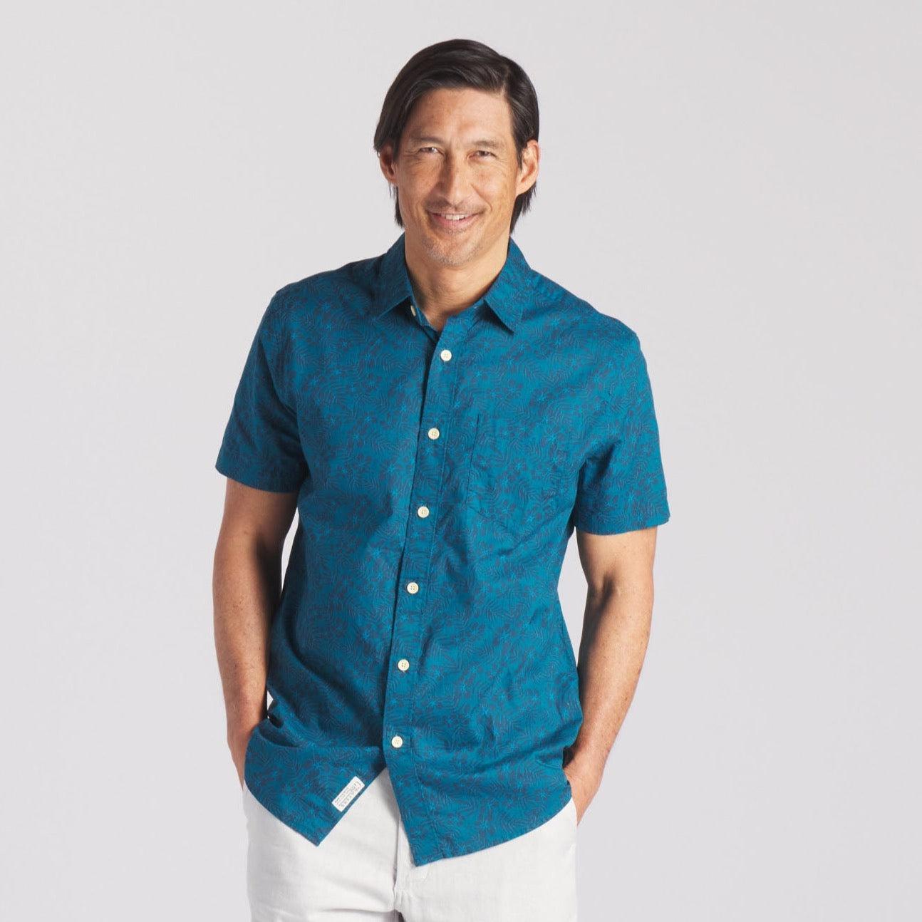 Printed Light Weight Poplin Shirt - Blue Coral (Final Sale)* Product Image