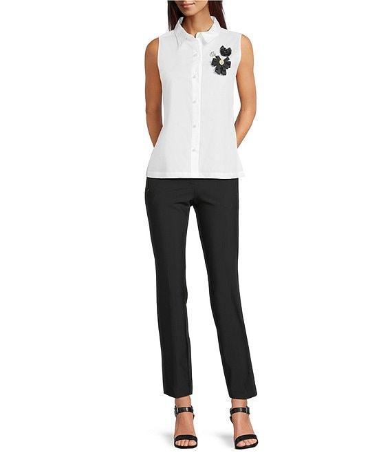 KARL LAGERFELD PARIS Woven Point Collar Sleeveless Button Front Blouse Product Image