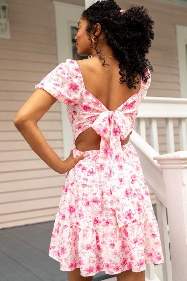 Calling Perfection Pink Floral Dress With Back Bow Detail SALE Product Image
