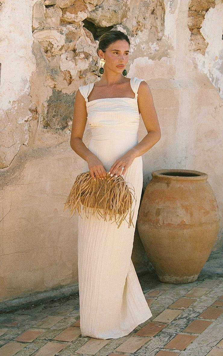 Cream Textured Knot Strap Detail Maxi Dress Product Image