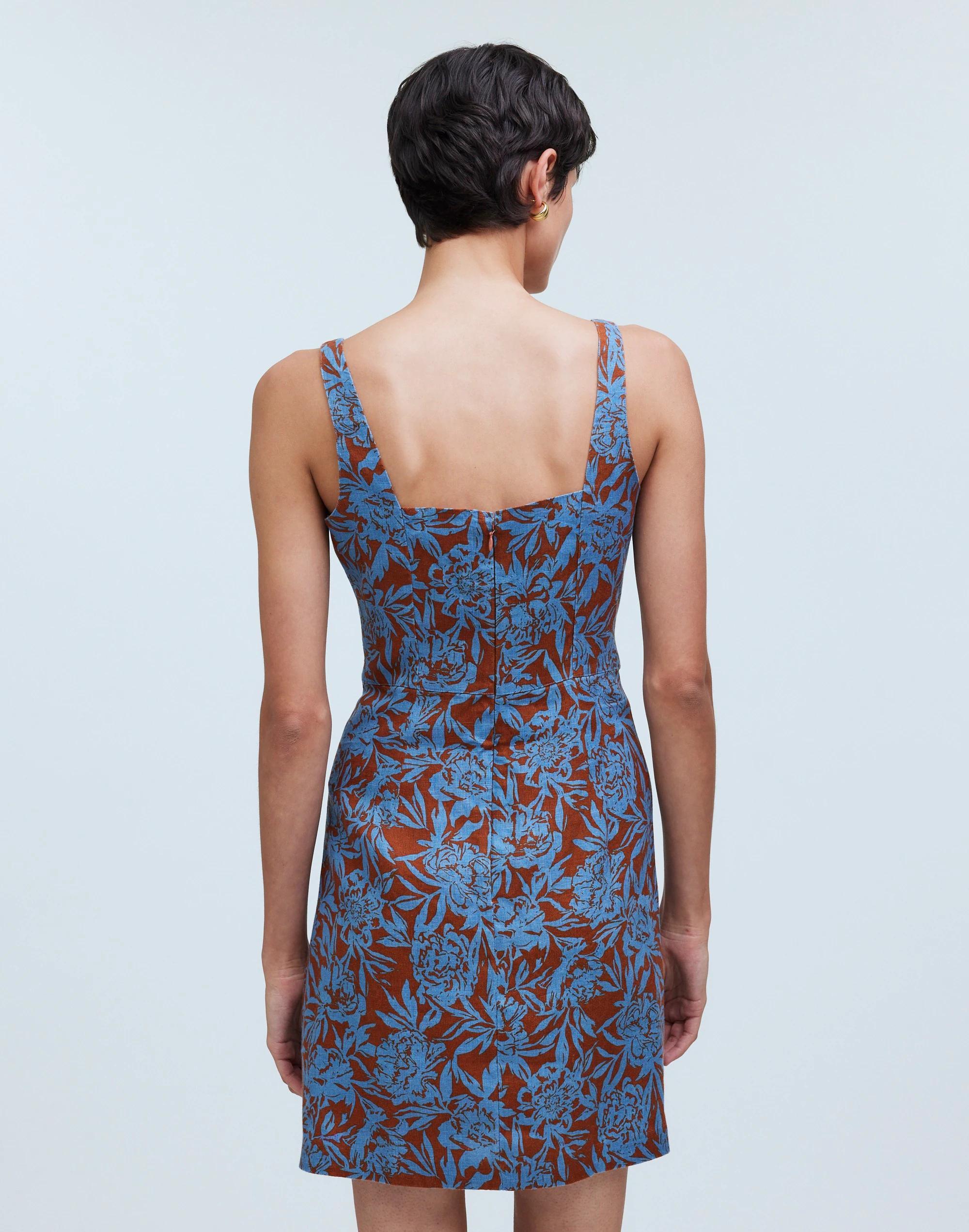 Sweetheart Mini Dress in Floral 100% Linen Product Image
